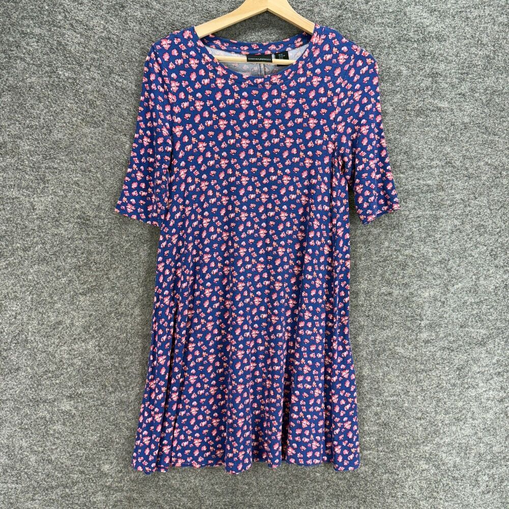 Cynthia Rowley Dress Women XS Blue Floral Shift Short 3/4 Sleeve Rayon Casual